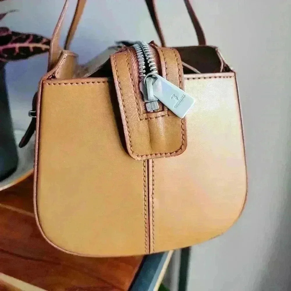 Trussardi Brown Smooth Italy Leather Small Silvertone Logo Handbag Rare Find - Picture 9 of 13